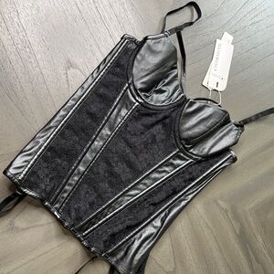 Women's Lace Corset Bustier Faux Leather Bra Lingerie